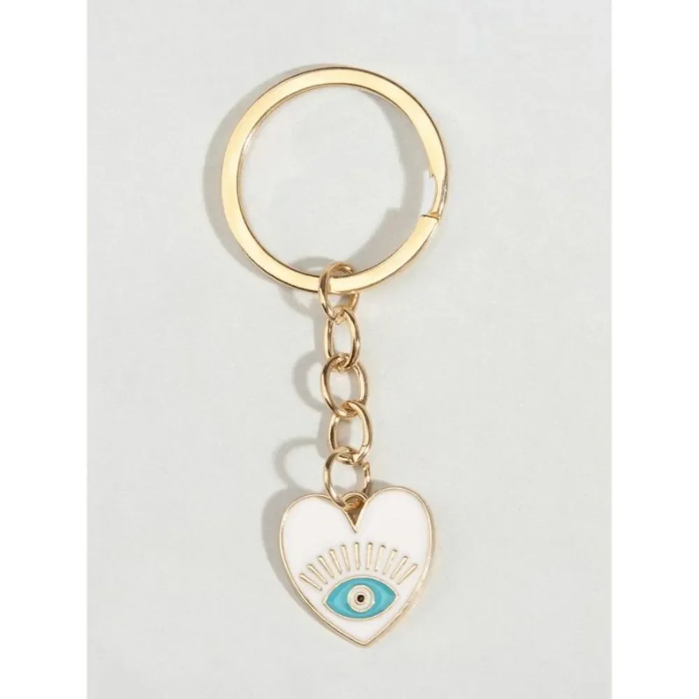 White Evil Eye Heart Keychain